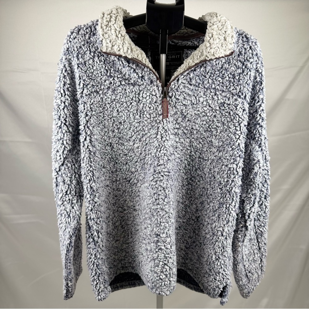 True Grit Frosty Tipped Sherpa Pullover Gray Quarter Zip Cozy Fleece Jacket